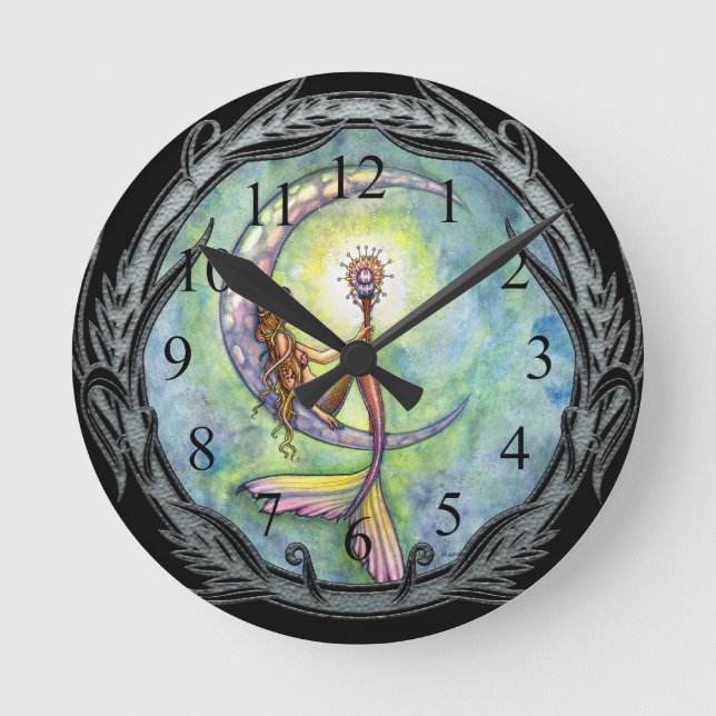 Mermaid Moon Fantasy Art Clock by Molly Harrison (Front)