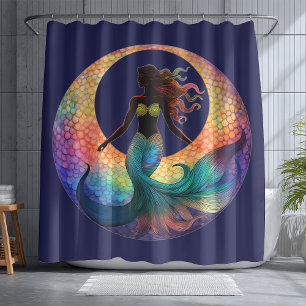Mermaid Moon Goddess Silhouette   Deep Sea Coastal Shower Curtain