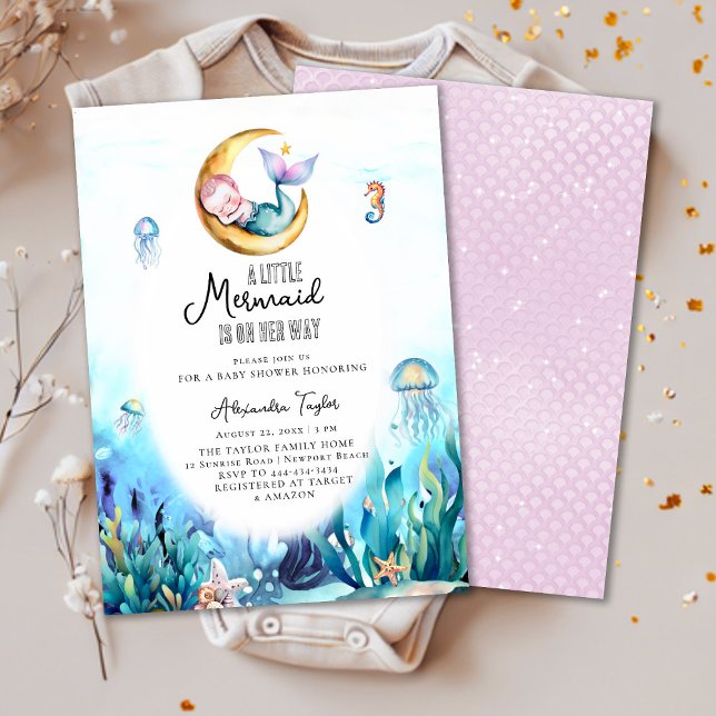 Mermaid Moon Ocean Sea Horse Girl Baby Shower Invitation (Creator Uploaded)