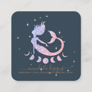 Mermaid moon phrases navy star night square business card