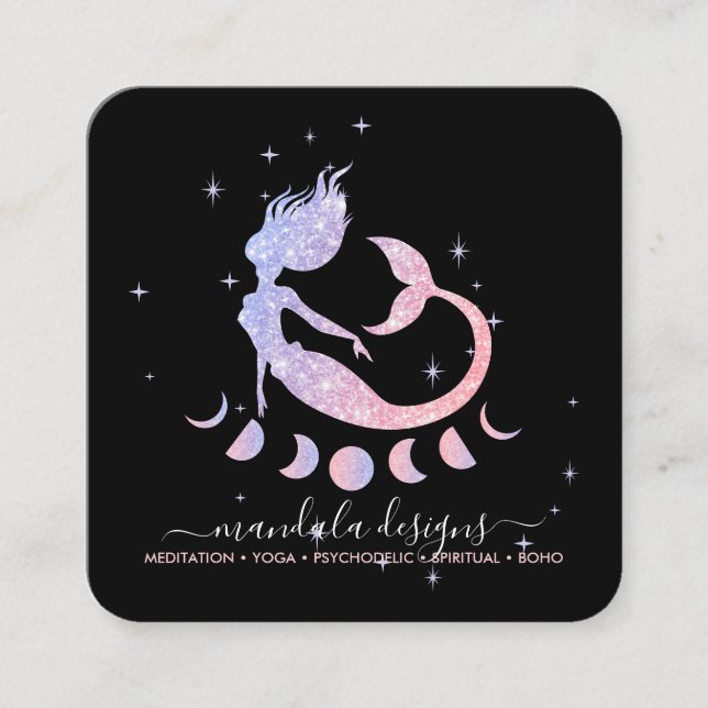 Mermaid moon spiritual tarot reading zodiac square business card (Front)