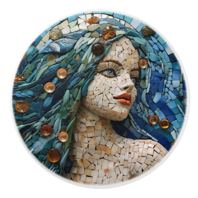 Mermaid Mosaic Nautical Themed Ceramic Tile Ceramic Knob (Front)