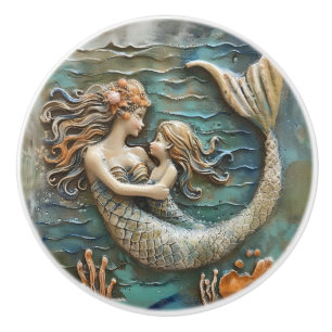 Mermaid Mother and Daughter 3D Effect Ceramic Knob