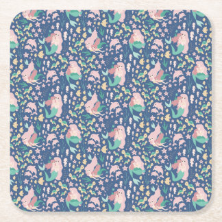 Mermaid Mother Daughter Bonding Ocean Dark Version Square Paper Coaster