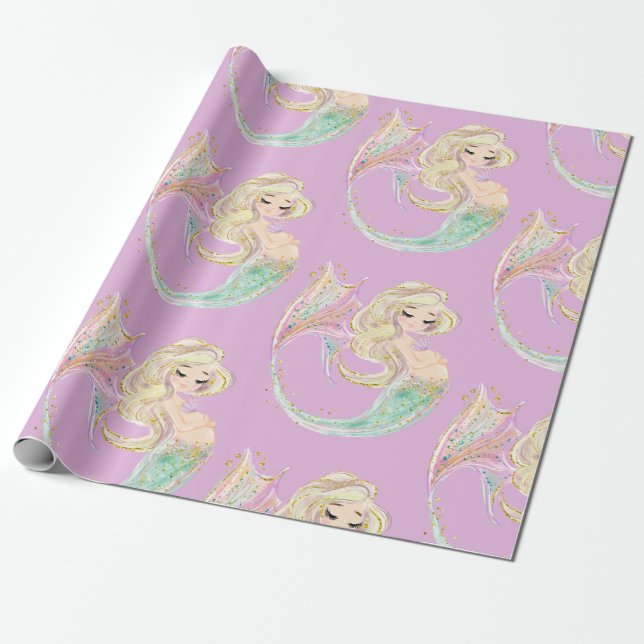 Mermaid Mother to Be Pink Wrapping Paper (Unrolled)