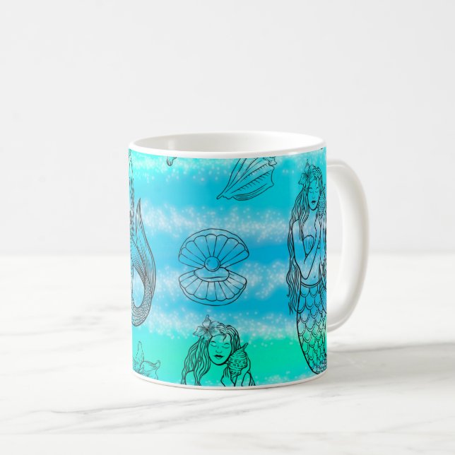 Mermaid Mug, Ocean-Themed Coffee Cup, Magical Mug (Front Right)