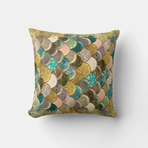 Mermaid Multi Colour Glitter Glam Scales Girly Cushion