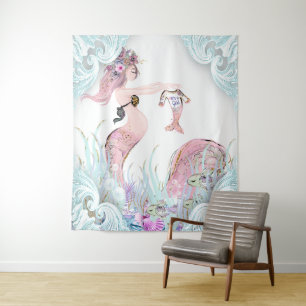 Mermaid Mum Baby Shower Backdrop Banners Tapestry