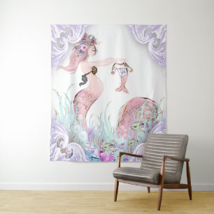 Mermaid Mum Baby Shower Backdrop Banners Tapestry