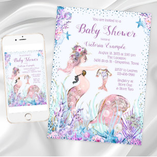 Mermaid Mum Baby Shower Invitations