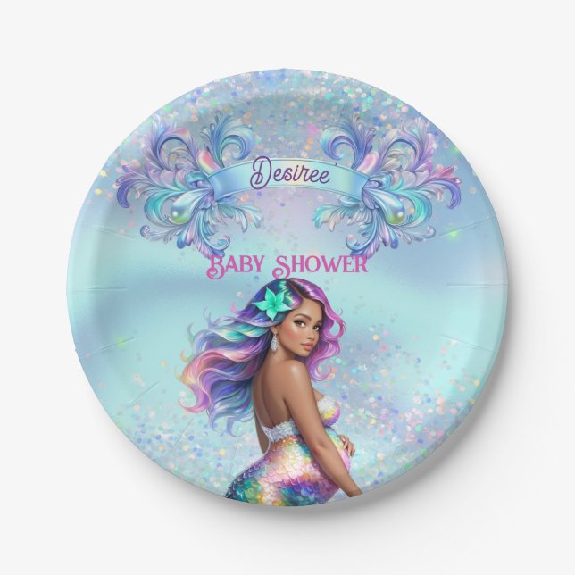 Mermaid Mum Pregnancy Baby Shower Paper Plate (Front)