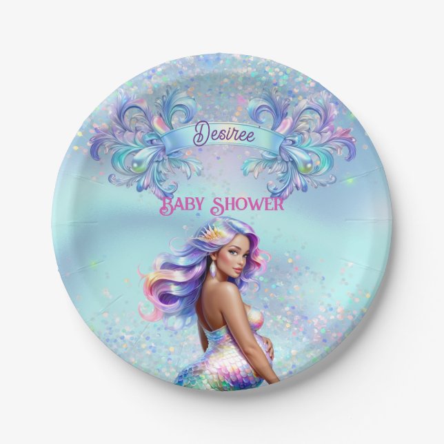 Mermaid Mum Pregnancy Baby Shower Paper Plate (Front)