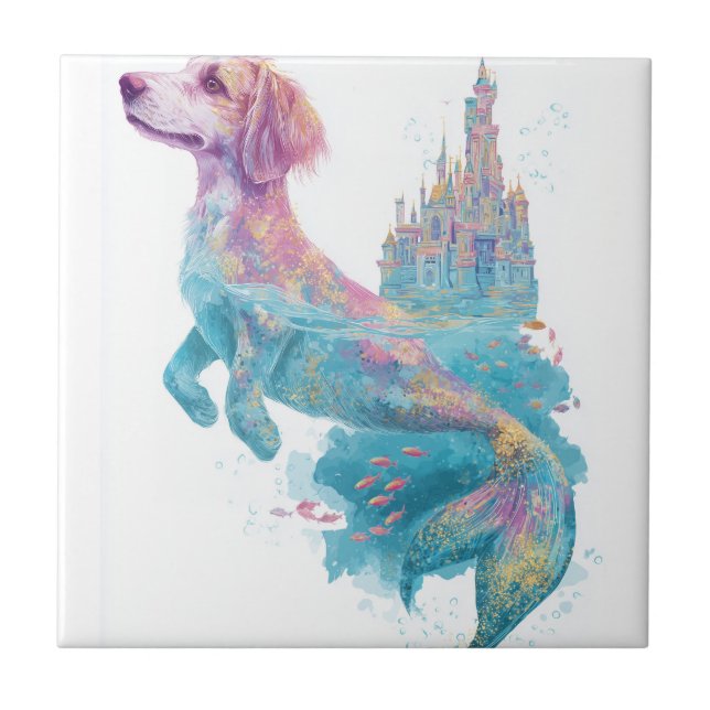 Mermaid Mutt � Underwater Fantasy Dog Ceramic Tile (Front)