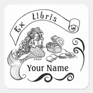 Mermaid name label / ex libris / bookplate