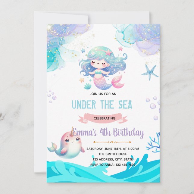 Mermaid Narwhal invitation (Front)