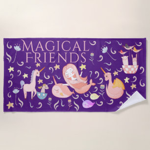 Mermaid Narwhal, Unicorn Dragon Magical Friends Beach Towel