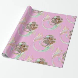 mermaid nautical pink wrapping paper