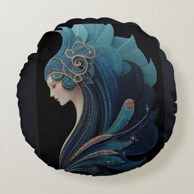 MERMAID NOIR #2 ROUND CUSHION (Front)