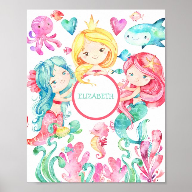 Mermaid Nursery Personalised Print Under the Sea (Front)