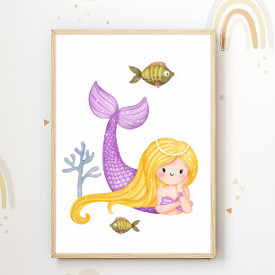 Mermaid Nursery Poster Ocean Kids Room Decor