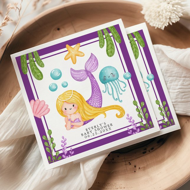 Mermaid Ocean Baby Shower Napkins (Creator Uploaded)