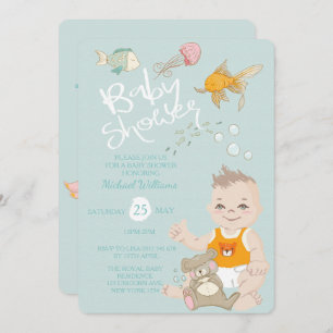 Mermaid Ocean Boy Invitation Blue Baby Shower