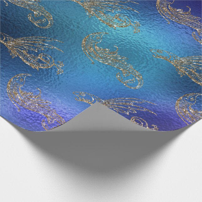 Mermaid Ocean Glitter Blue Navy Sea Creatures Wrapping Paper (Corner)