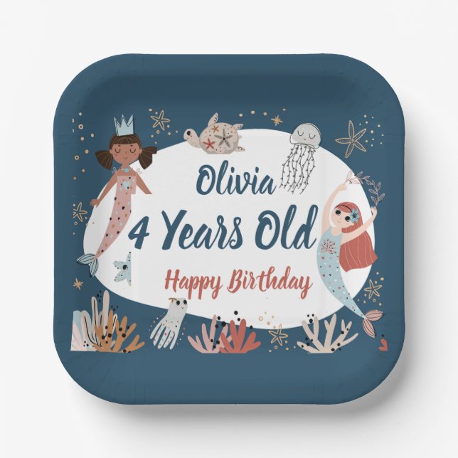 Mermaid Ocean Sea Beach Party Octopus Birthday Kid Paper Plate (Front)