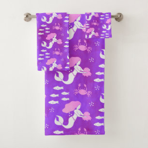 Mermaid Ocean Sea Pink Purple Pattern Bath Towel Set