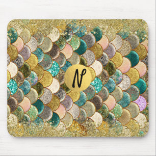 Mermaid Ocean Sea Scales Glamour Chic Glitter Mouse Pad