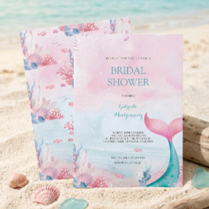 Mermaid Ocean Watercolor Dreamy Pink Bridal Shower Invitation