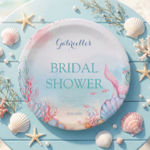 Mermaid Ocean Watercolor Dreamy Pink Bridal Shower Paper Plate