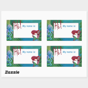 Mermaid Octopus, Blue Aqua Red Green Name Tag