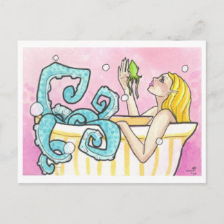 Mermaid Octopus in a Bathtub fantasy art postcards