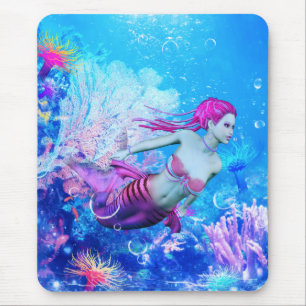 Mermaid of the Coral Veil Mouse Pad