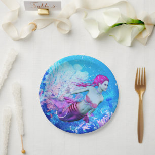 Mermaid of the Coral Veil Paper Plate