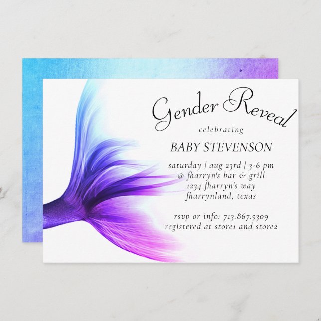 Mermaid Ombre | Blue Pink Purple Tail Shower Invitation (Front/Back)