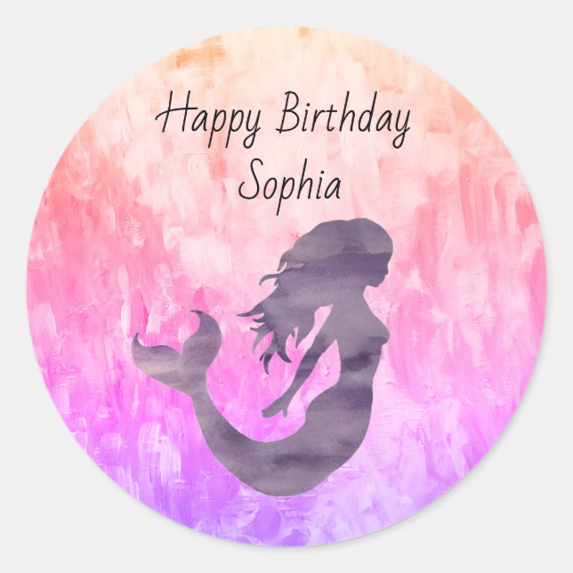 Mermaid Ombre Painting Personalised Classic Round Sticker (Front)