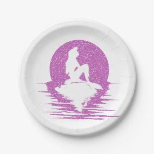 Mermaid on a rock - Pink Glitter Paper Plate