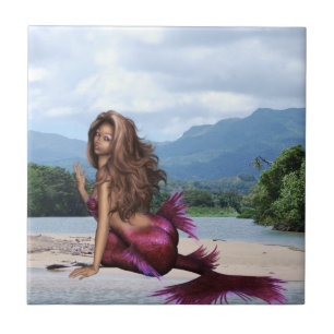 Mermaid on a Sandbar Ceramic Tile
