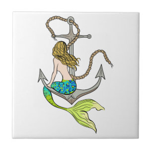 Mermaid on Anchor Ceramic Tile