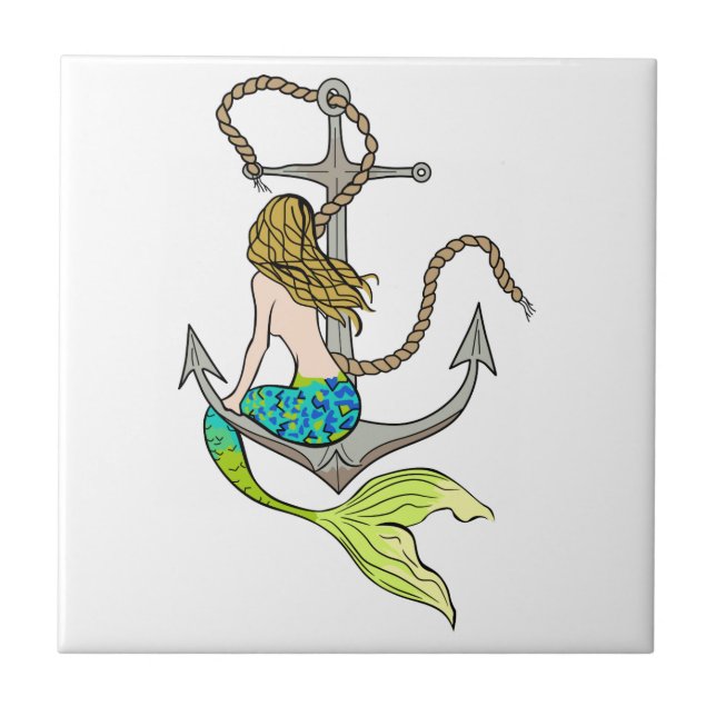 Mermaid on Anchor Ceramic Tile (Front)