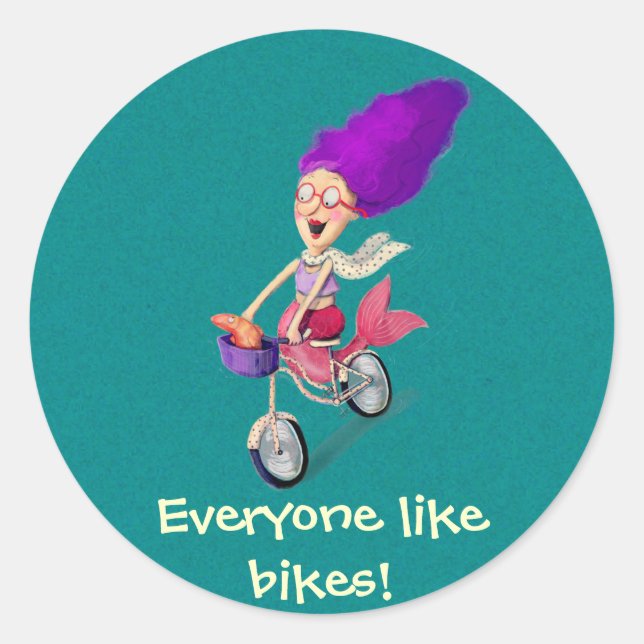 Mermaid on Bike Classic Round Sticker (Front)