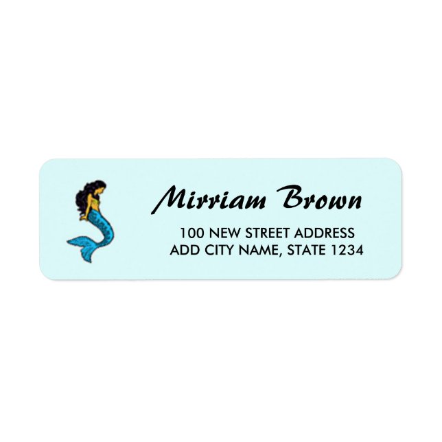 Mermaid on blue return address label (Front)