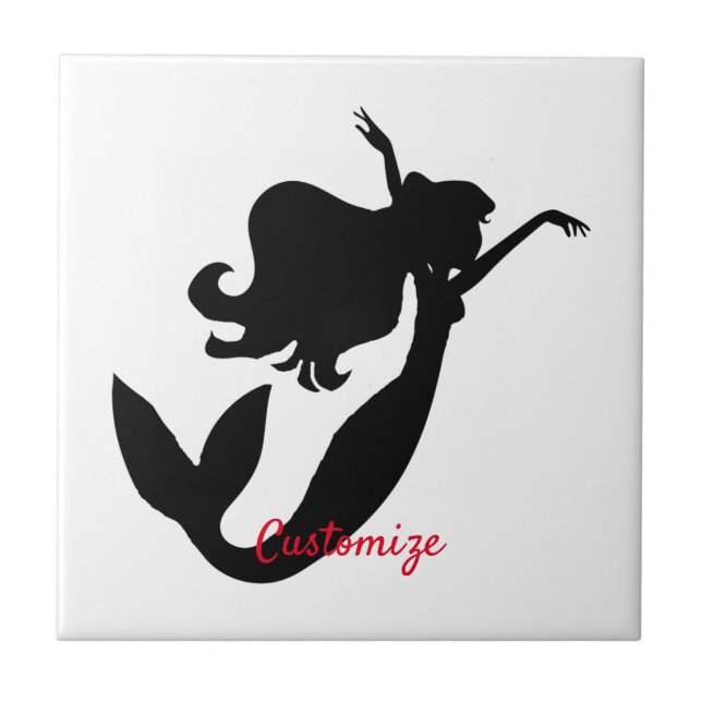 Mermaid on board black/white Thunder_Cove  Ceramic Tile (Front)