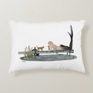 Mermaid On Boat Dock Accent Pillow