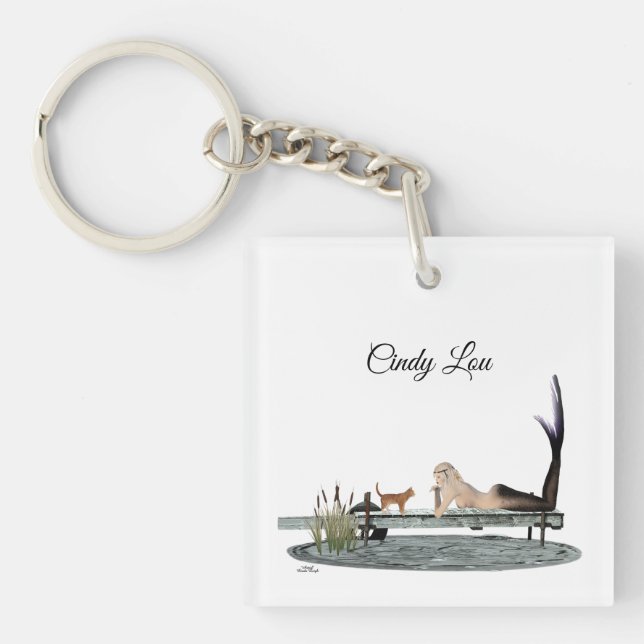 Mermaid On Boat Dock Acrylic Keychain (Front)
