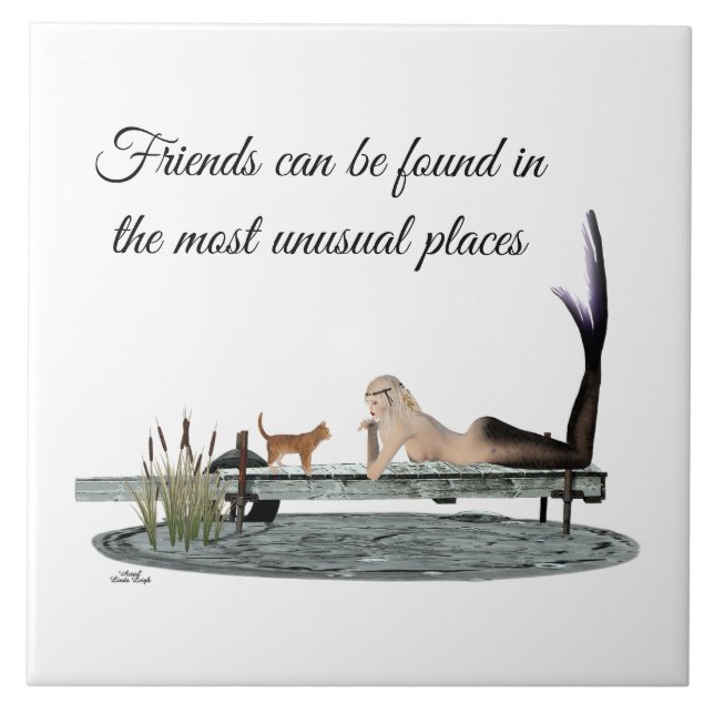 Mermaid On Boat Dock Ceramic Tile (Front)