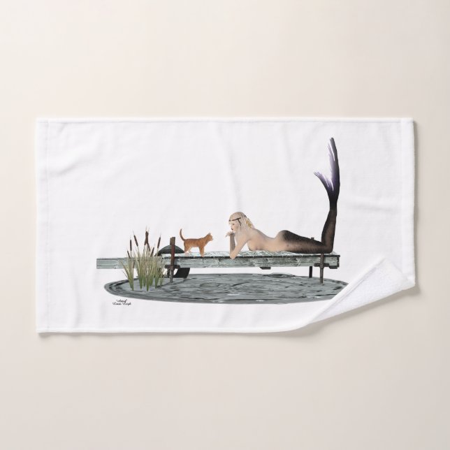 Mermaid On Boat Dock Hand Towel (Hand Towel)