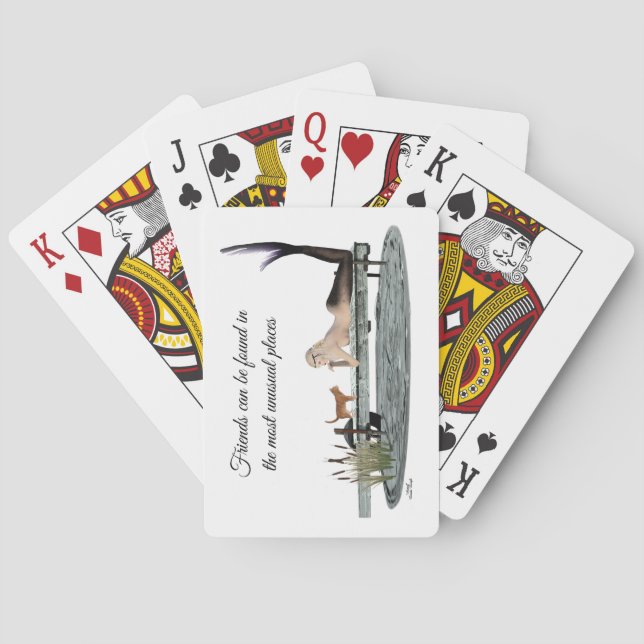 Mermaid On Boat Dock Playing Cards (Back)